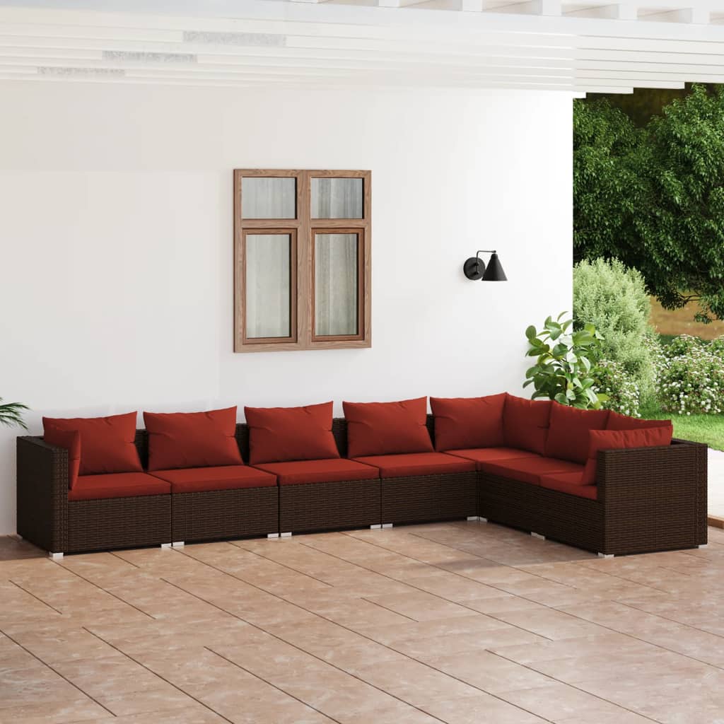 Vetonek Set muebles de jardín 7 piezas y cojines ratán sintético marrón