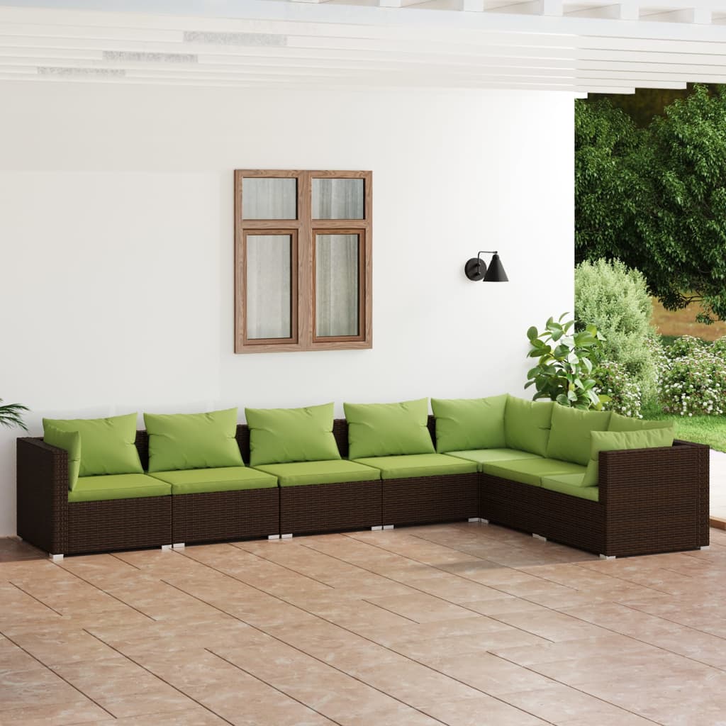 Vetonek Set muebles de jardín 7 piezas y cojines ratán sintético marrón