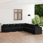 Set de muebles de jardín 7 pzas y cojines ratán sintético negro v4482 Vetonek
