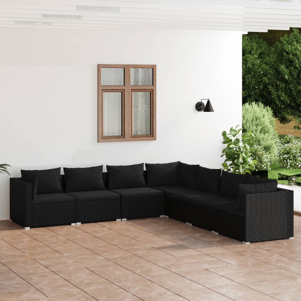 Set de muebles de jardín 7 pzas y cojines ratán sintético negro v4482 Vetonek