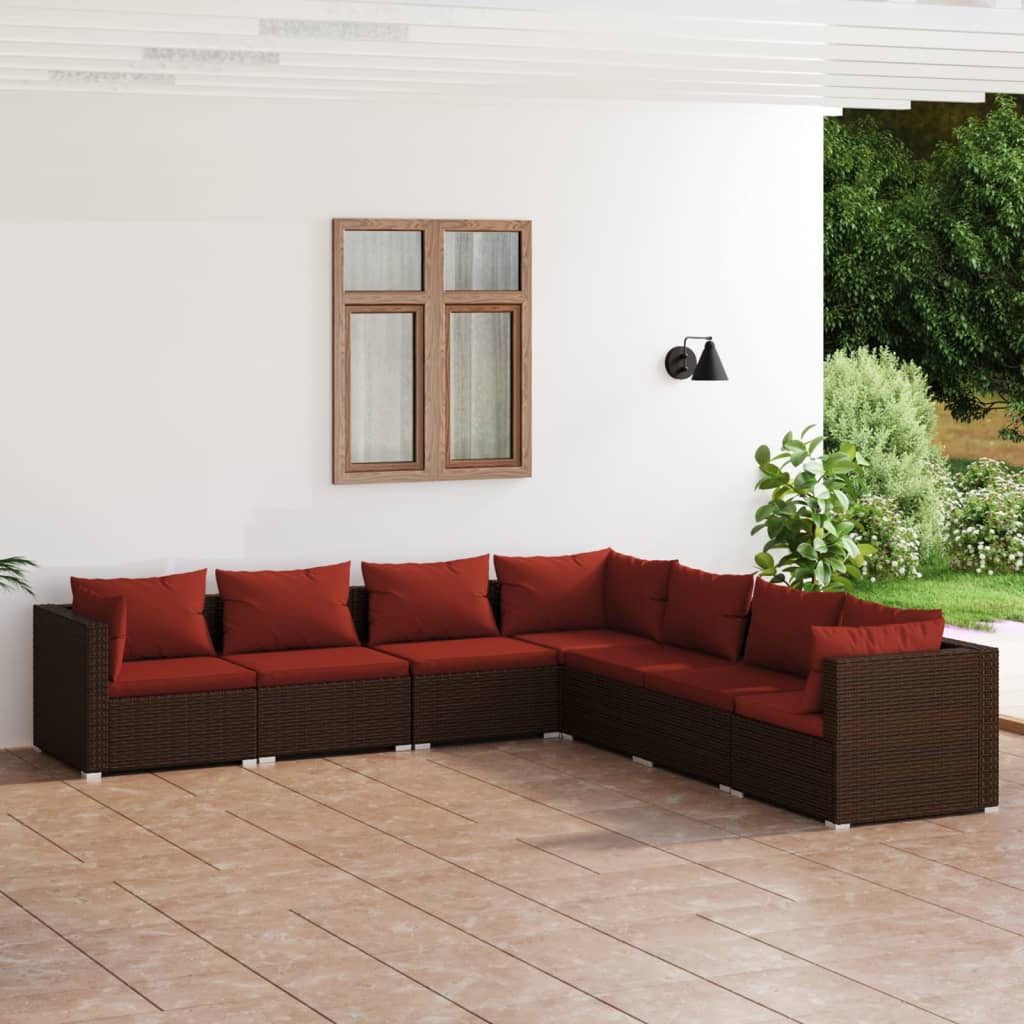 Vetonek Set muebles de jardín 7 piezas y cojines ratán sintético marrón