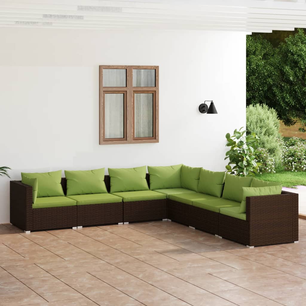 Vetonek Set muebles de jardín 7 piezas y cojines ratán sintético marrón