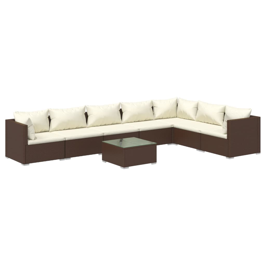 Set muebles de jardín 8 piezas y cojines ratán sintético marrón