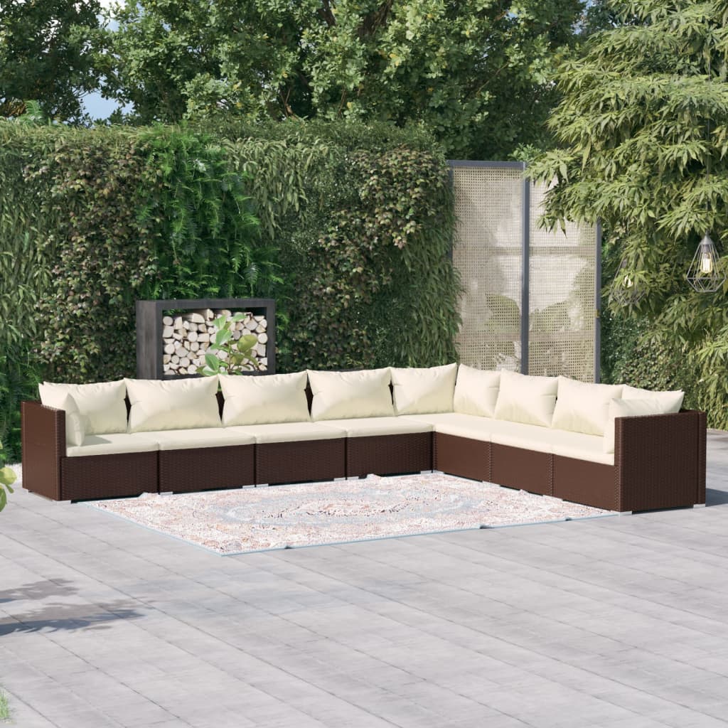 Vetonek Set muebles de jardín 8 piezas y cojines ratán sintético marrón