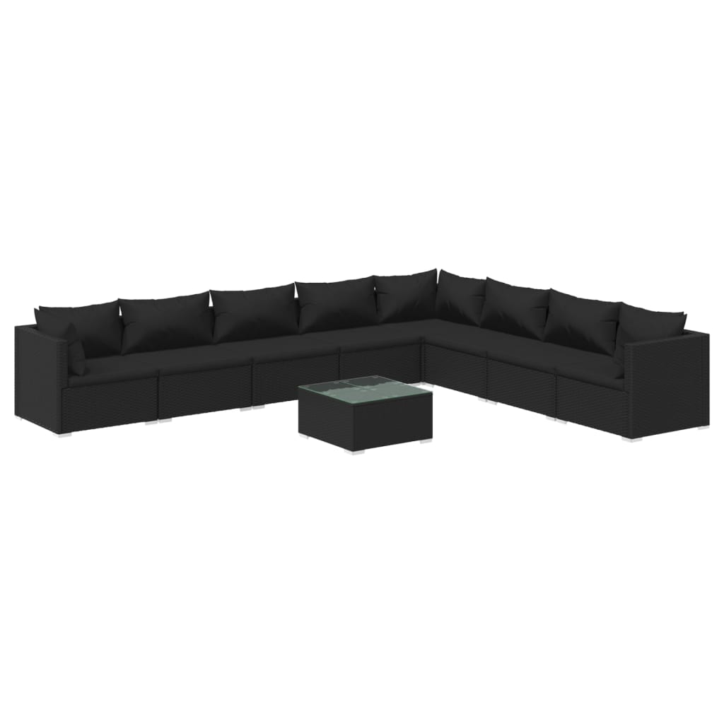 Set de muebles de jardín 9 pzas y cojines ratán sintético negro v4802 Vetonek