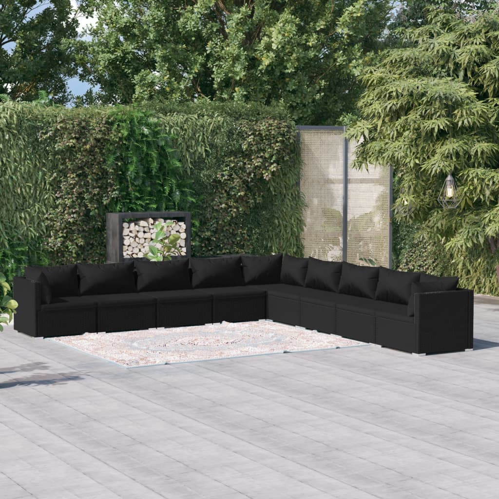 Set de muebles de jardín 9 pzas y cojines ratán sintético negro v4888 Vetonek