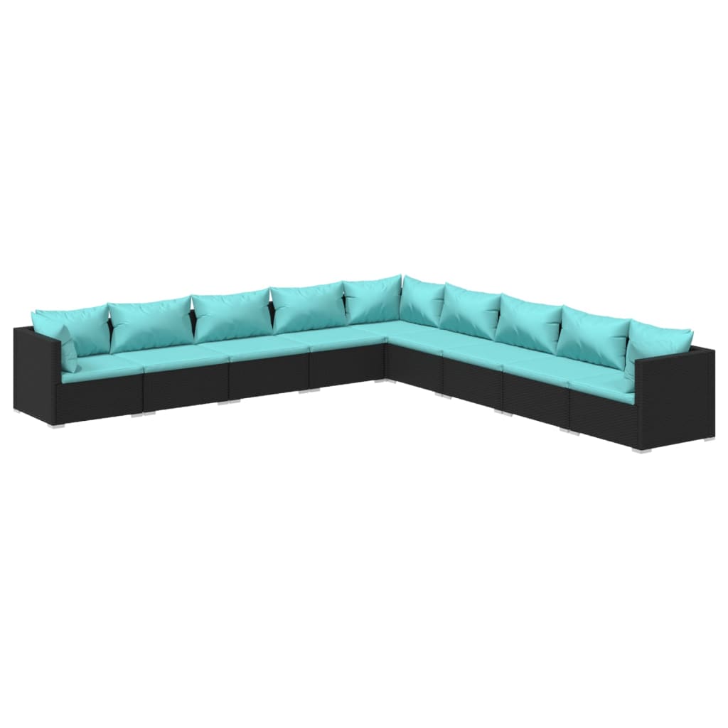 Set de muebles de jardín 9 pzas y cojines ratán sintético negro v4895 Vetonek