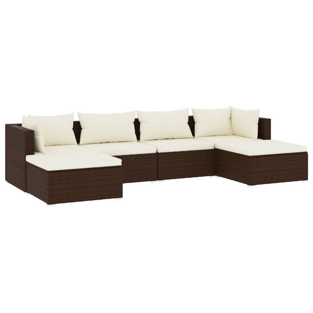 Set muebles de jardín 6 piezas y cojines ratán sintético marrón