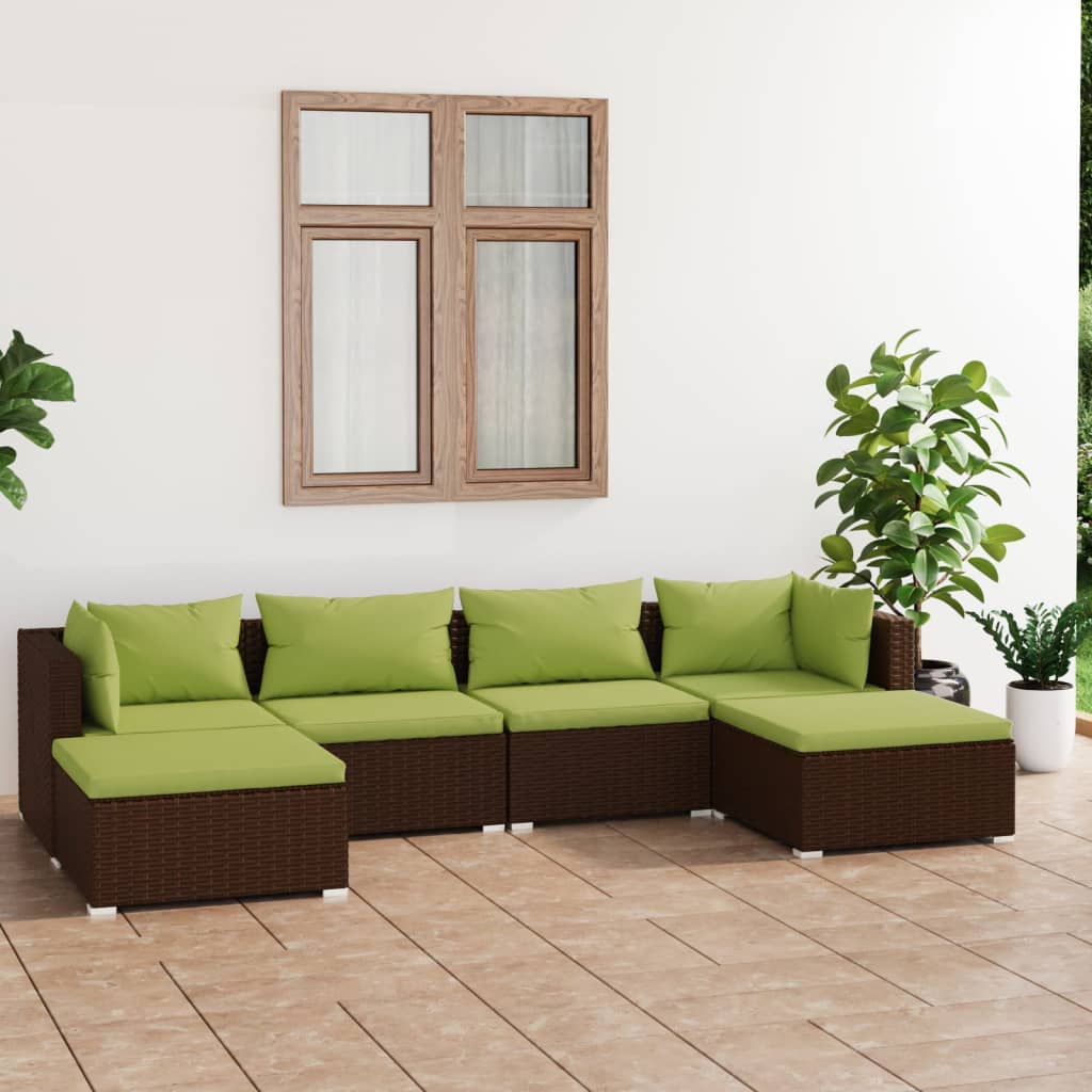 Vetonek Set muebles de jardín 6 piezas y cojines ratán sintético marrón