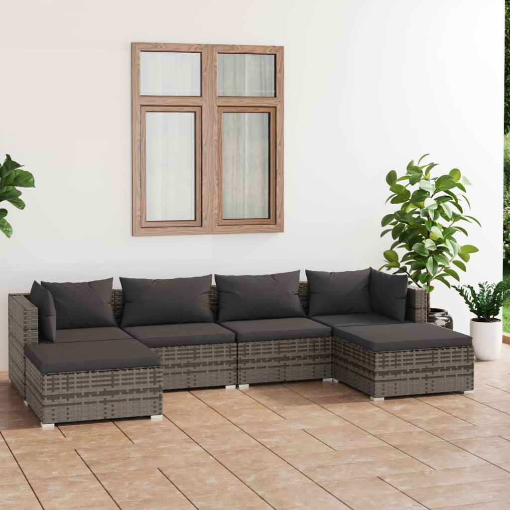 Vetonek Set de muebles de jardín 6 pzas y cojines ratán sintético gris