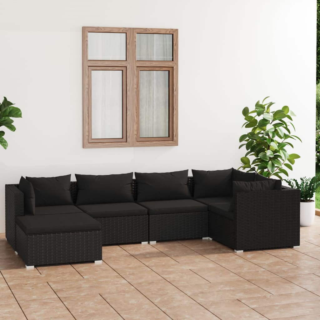 Vetonek Set de muebles de jardín 6 pzas y cojines ratán sintético negro