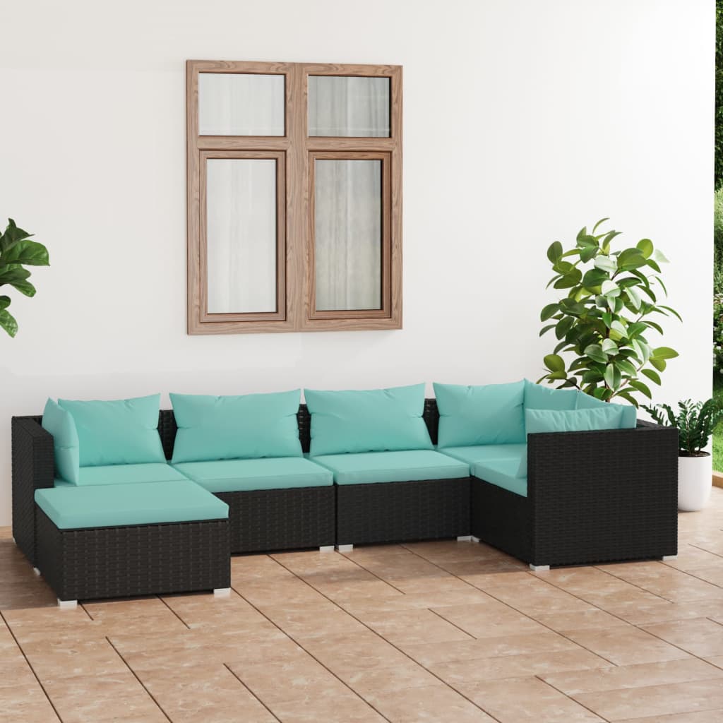 Vetonek Set de muebles de jardín 6 pzas y cojines ratán sintético negro