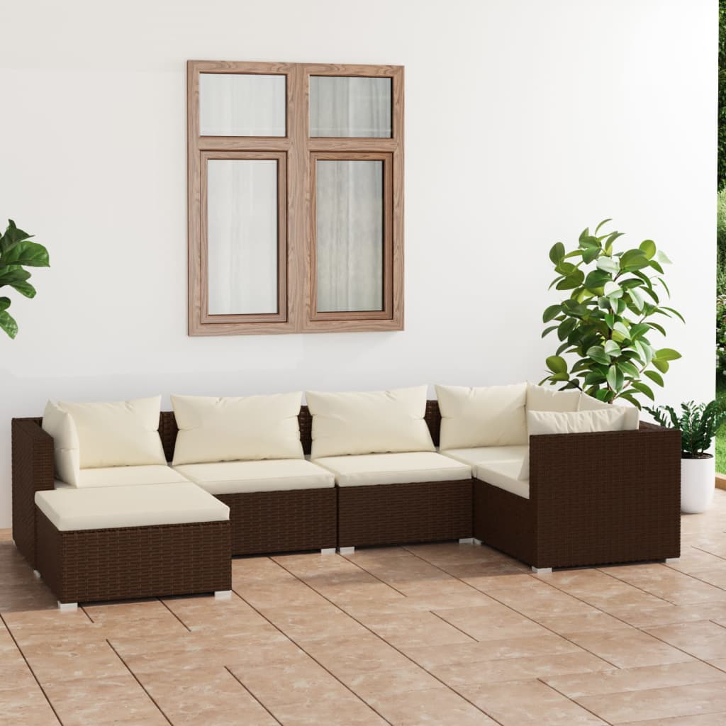 Vetonek Set muebles de jardín 6 piezas y cojines ratán sintético marrón