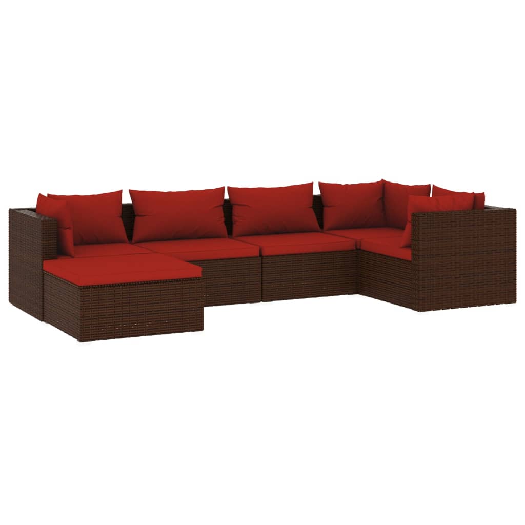 Set muebles de jardín 6 piezas y cojines ratán sintético marrón