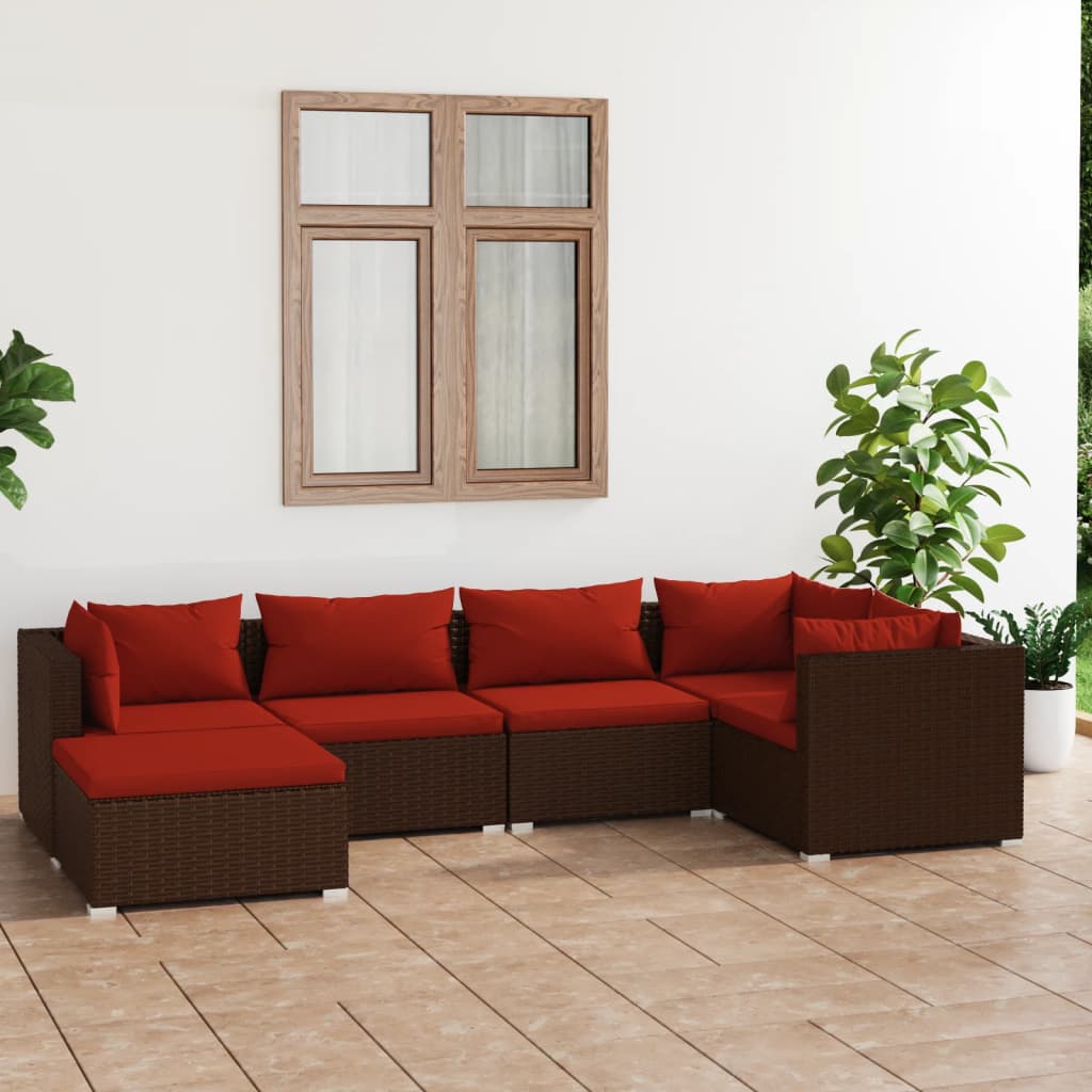 Vetonek Set muebles de jardín 6 piezas y cojines ratán sintético marrón