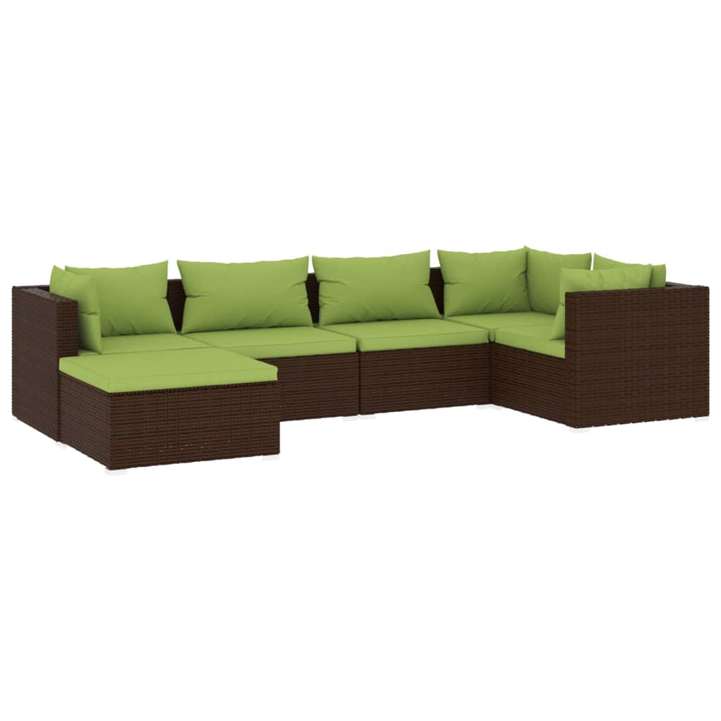 Set muebles de jardín 6 piezas y cojines ratán sintético marrón