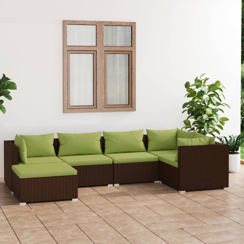 Vetonek Set muebles de jardín 6 piezas y cojines ratán sintético marrón