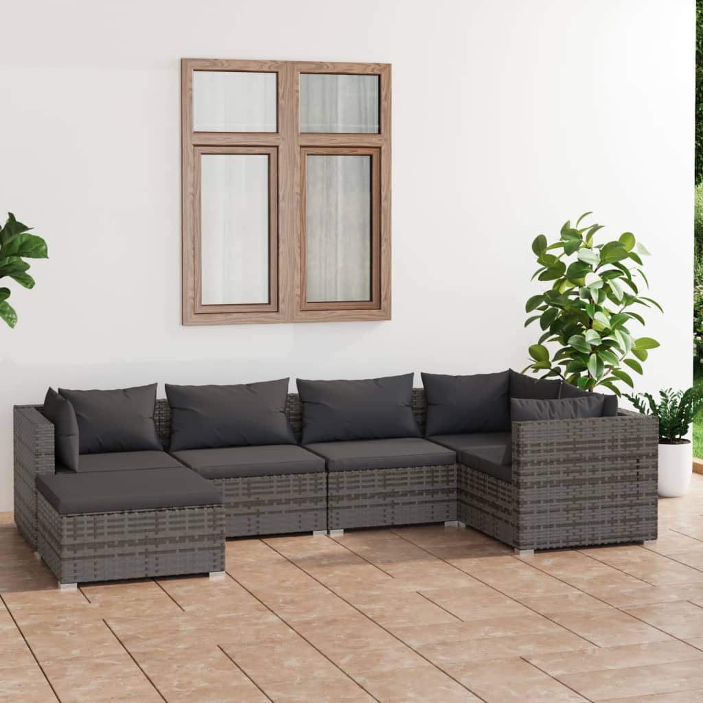 Vetonek Set de muebles de jardín 6 pzas y cojines ratán sintético gris