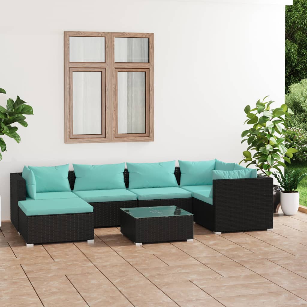 Set de muebles de jardín 7 pzas y cojines ratán sintético negro v5212 Vetonek