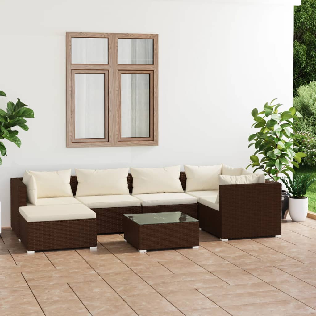 Vetonek Set muebles de jardín 7 piezas y cojines ratán sintético marrón