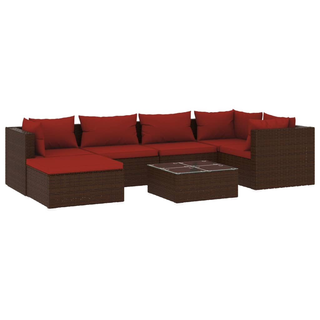 Set muebles de jardín 7 piezas y cojines ratán sintético marrón