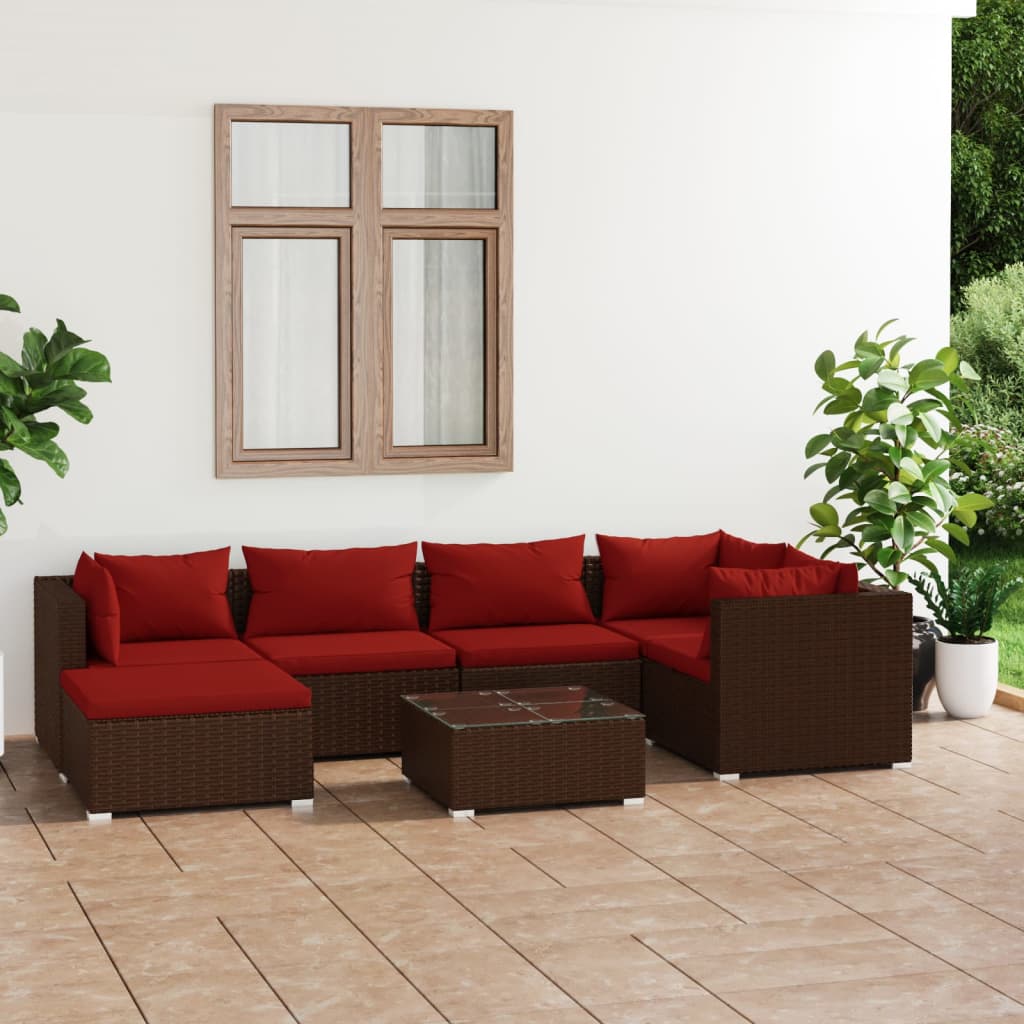 Vetonek Set muebles de jardín 7 piezas y cojines ratán sintético marrón