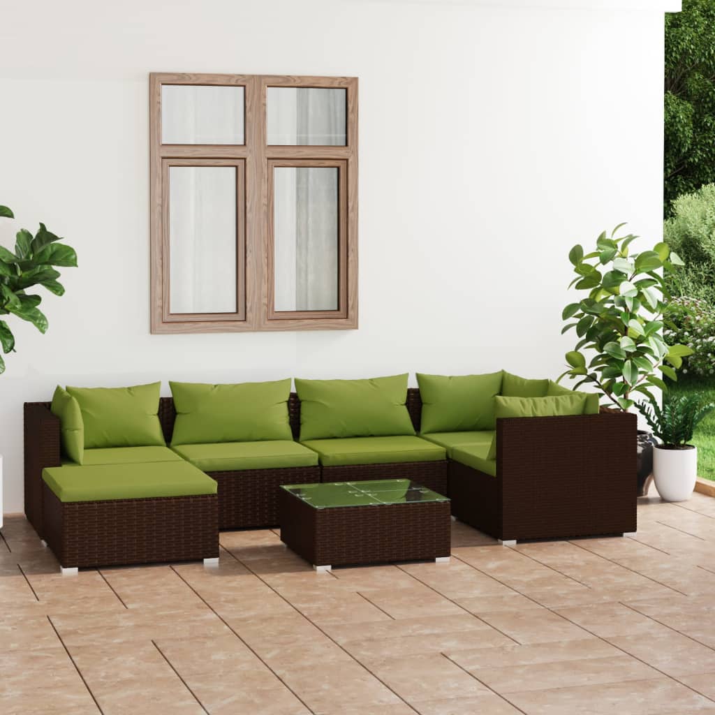 Vetonek Set muebles de jardín 7 piezas y cojines ratán sintético marrón