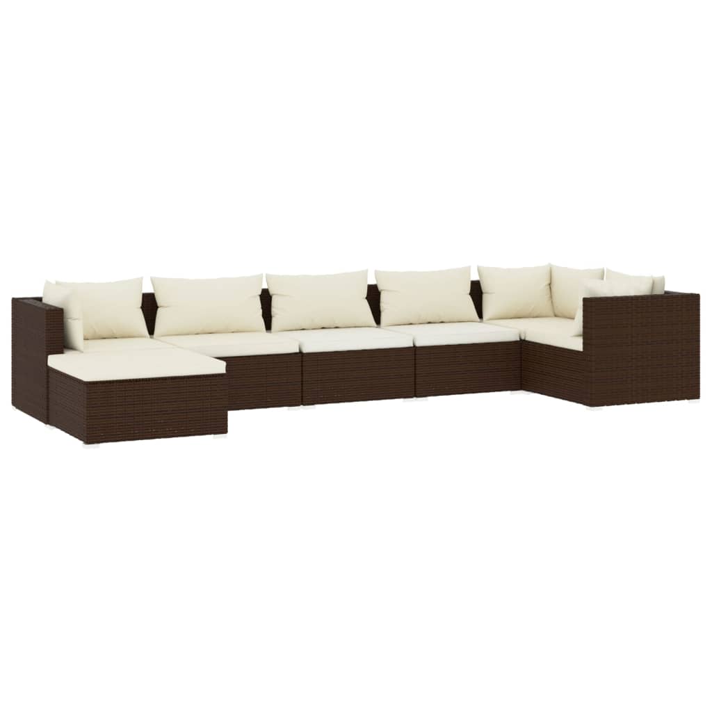 Set muebles de jardín 7 piezas y cojines ratán sintético marrón