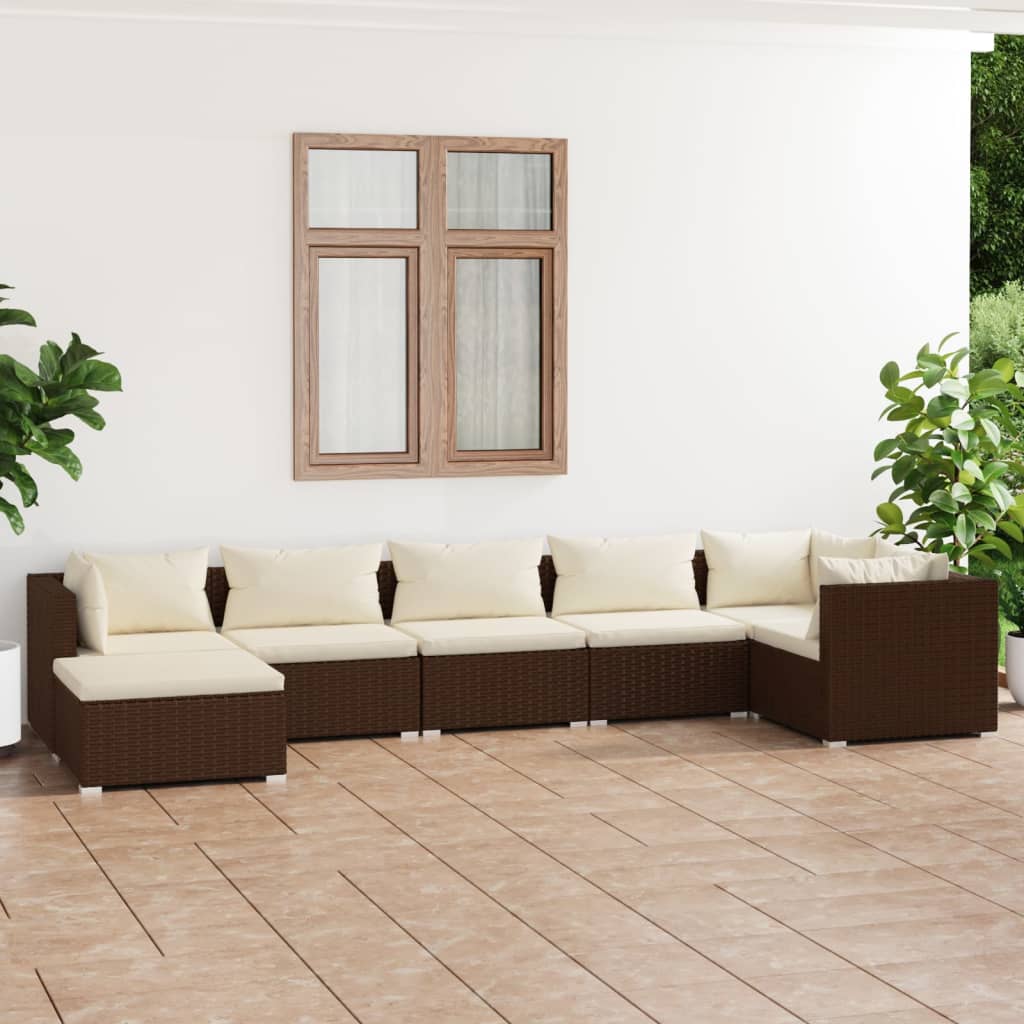 Vetonek Set muebles de jardín 7 piezas y cojines ratán sintético marrón