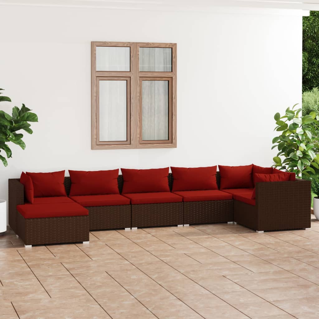 Vetonek Set muebles de jardín 7 piezas y cojines ratán sintético marrón