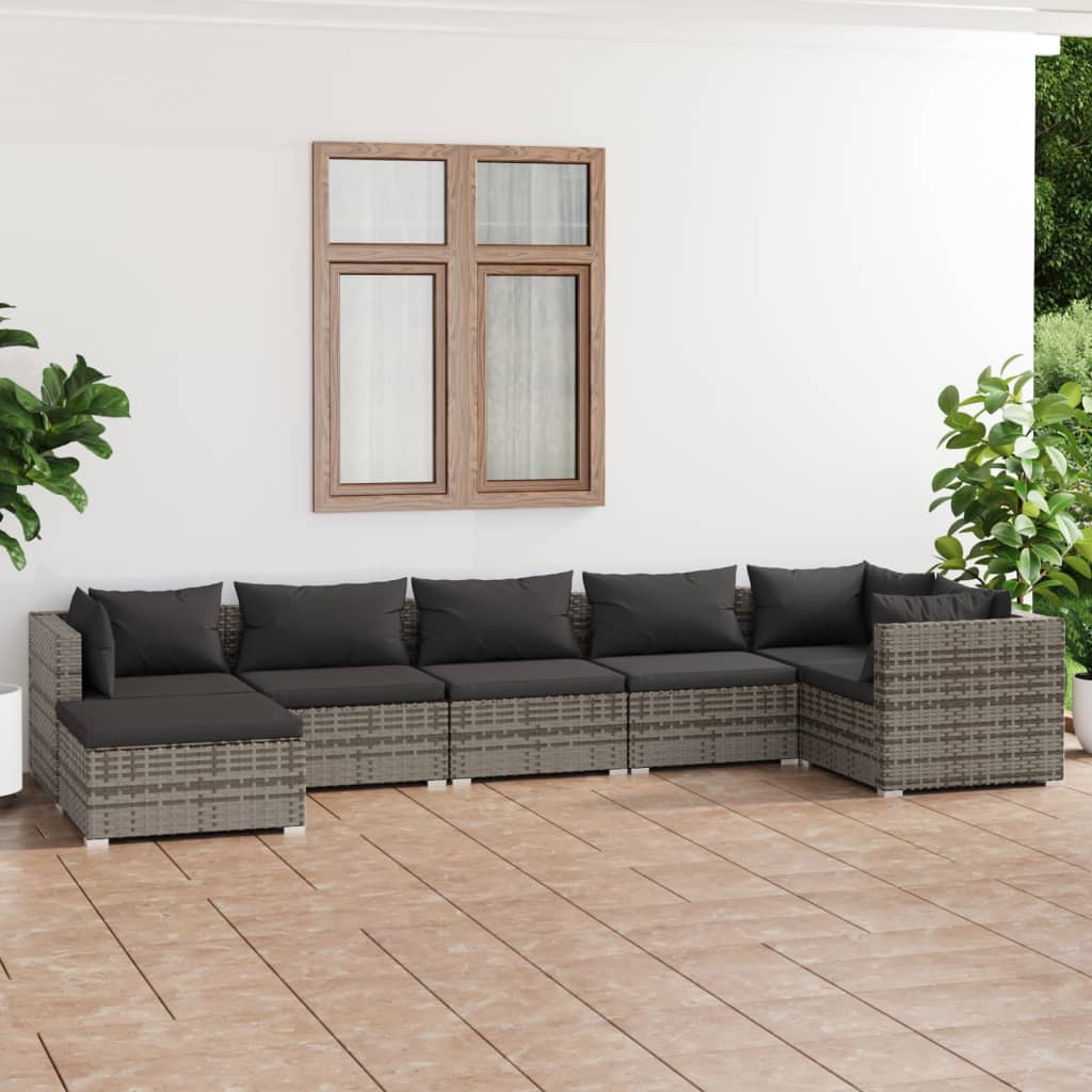 Vetonek Set de muebles de jardín 7 pzas y cojines ratán sintético gris