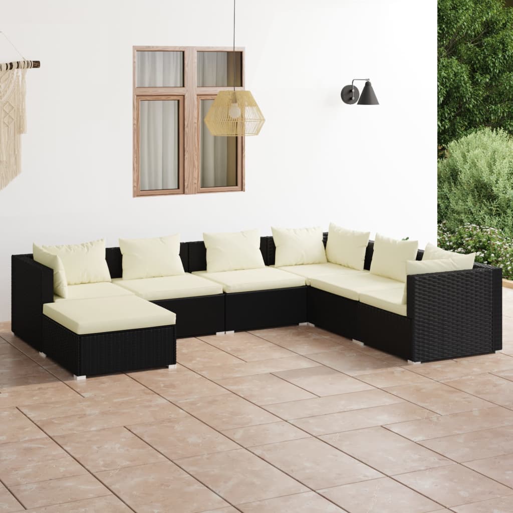 Set de muebles de jardín 7 pzas y cojines ratán sintético negro v5359 Vetonek
