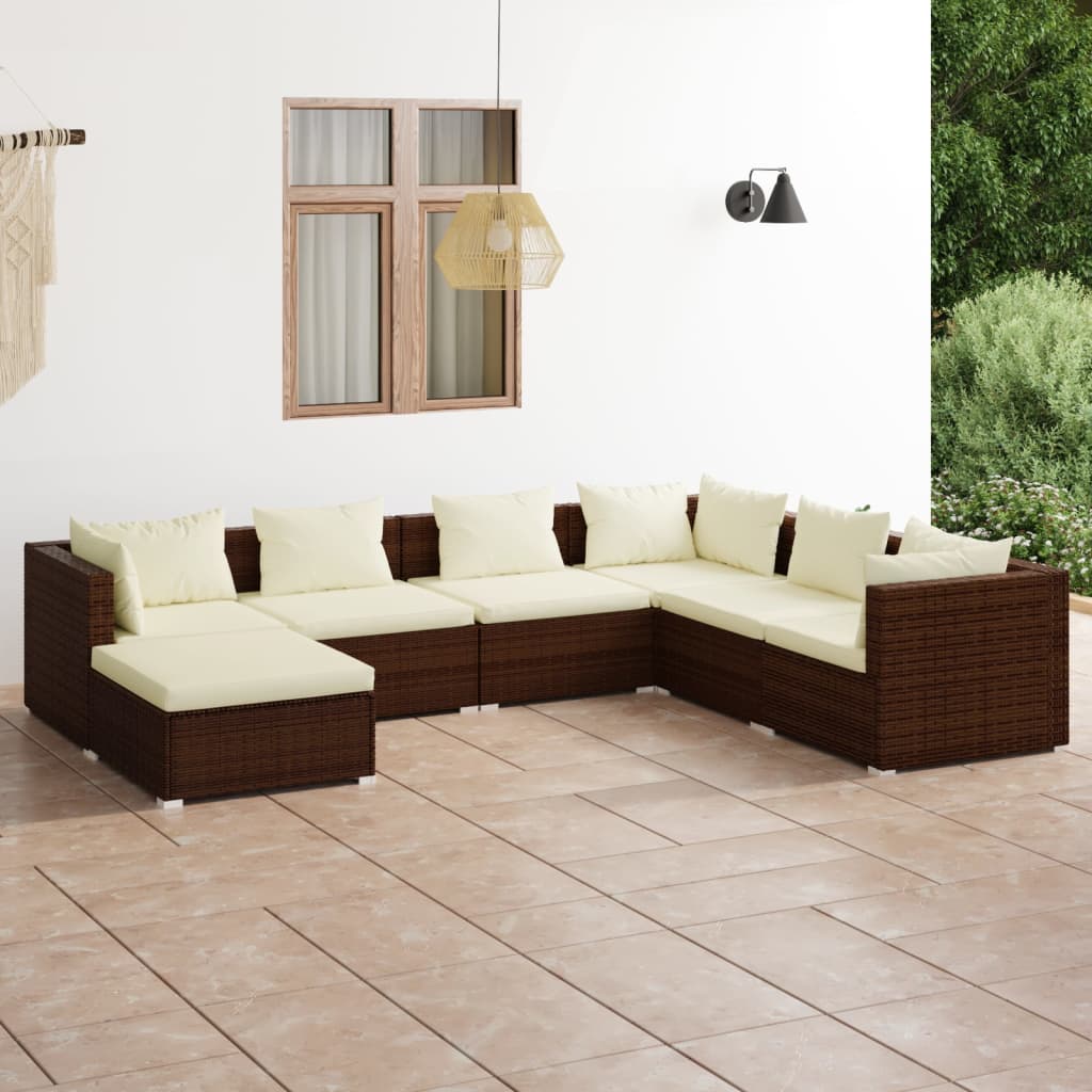 Vetonek Set muebles de jardín 7 piezas y cojines ratán sintético marrón