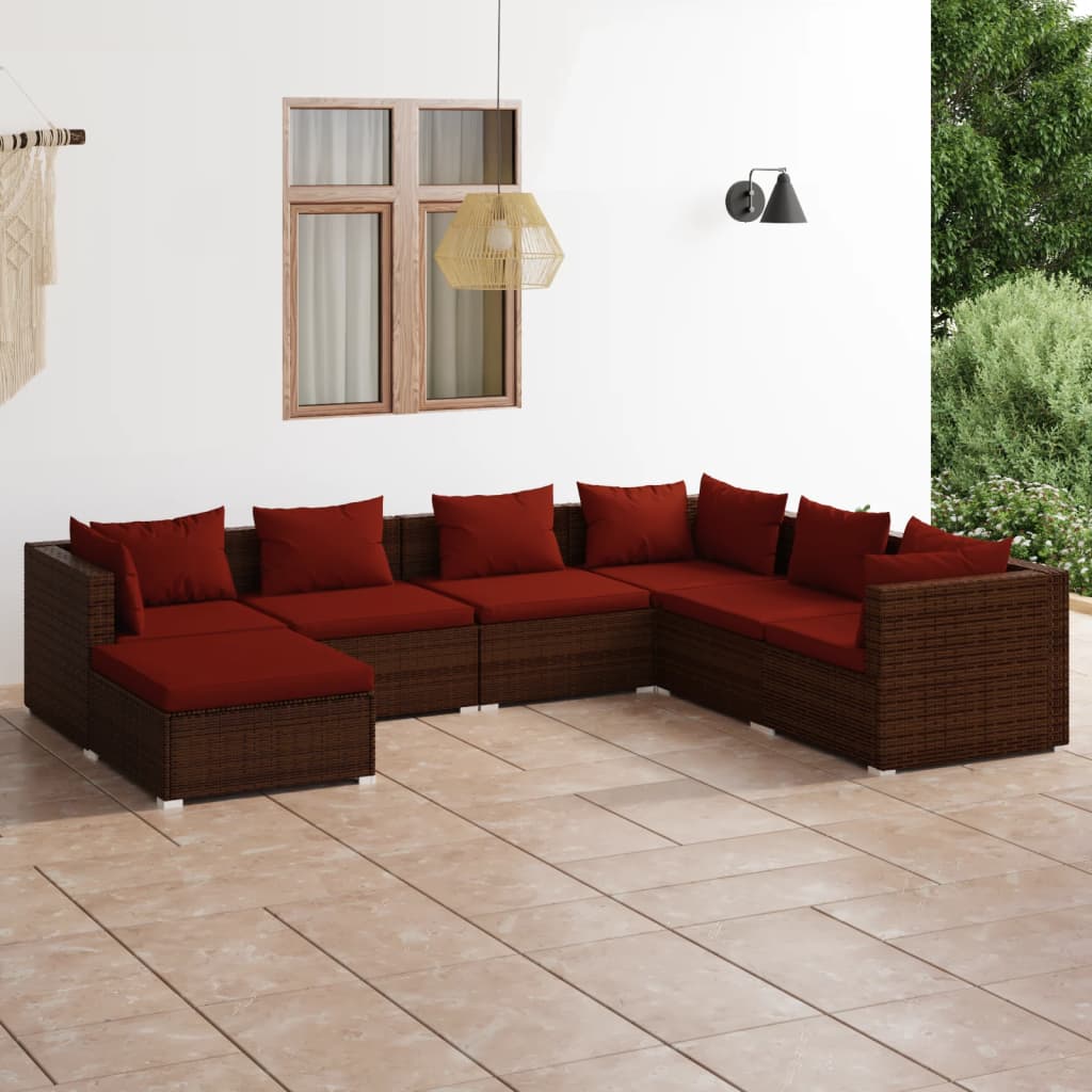 Vetonek Set muebles de jardín 7 piezas y cojines ratán sintético marrón