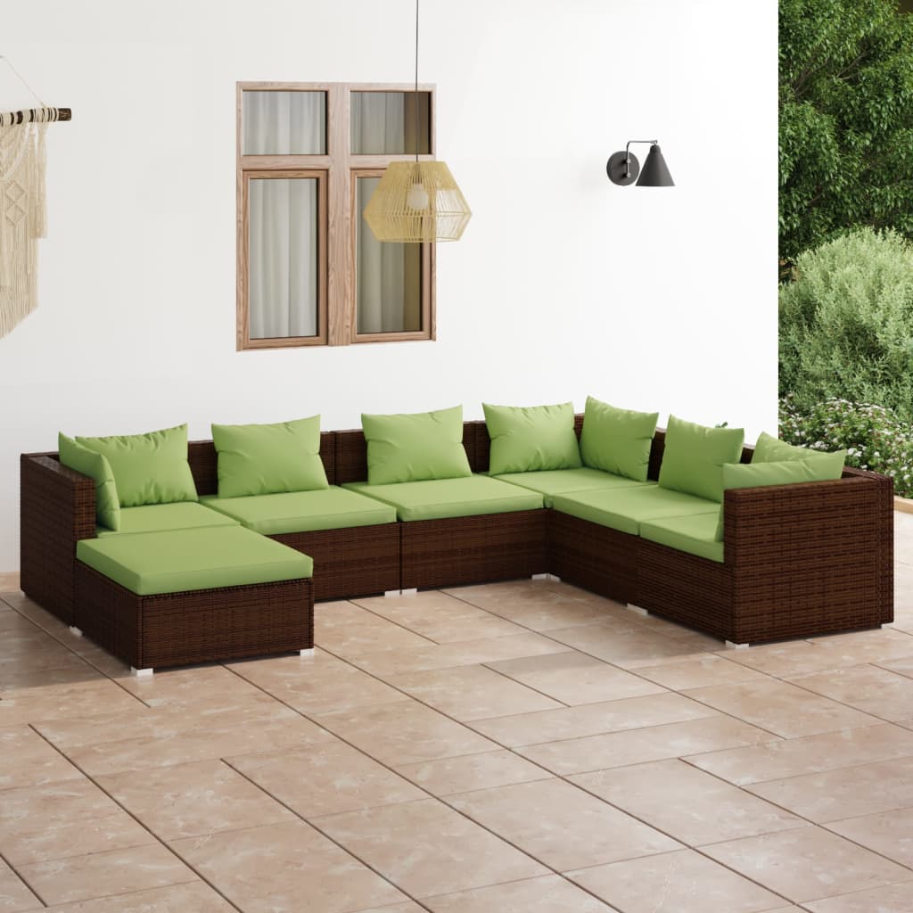 Vetonek Set muebles de jardín 7 piezas y cojines ratán sintético marrón