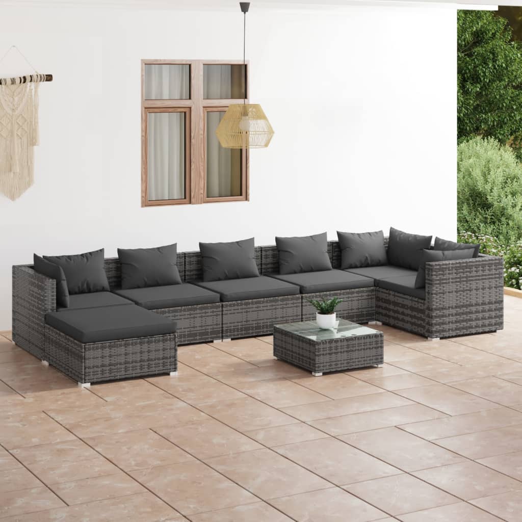 Vetonek Set de muebles de jardín 8 pzas y cojines ratán sintético gris