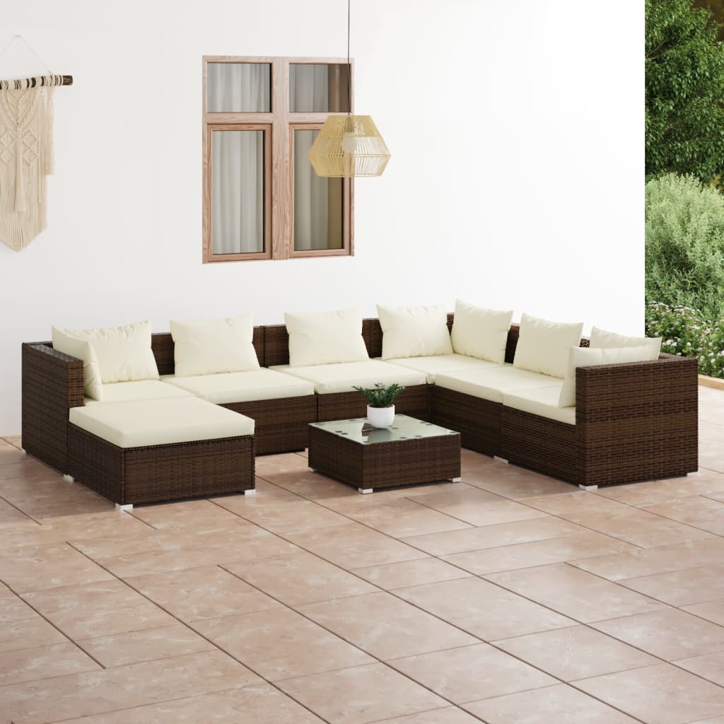 Vetonek Set muebles de jardín 8 piezas y cojines ratán sintético marrón