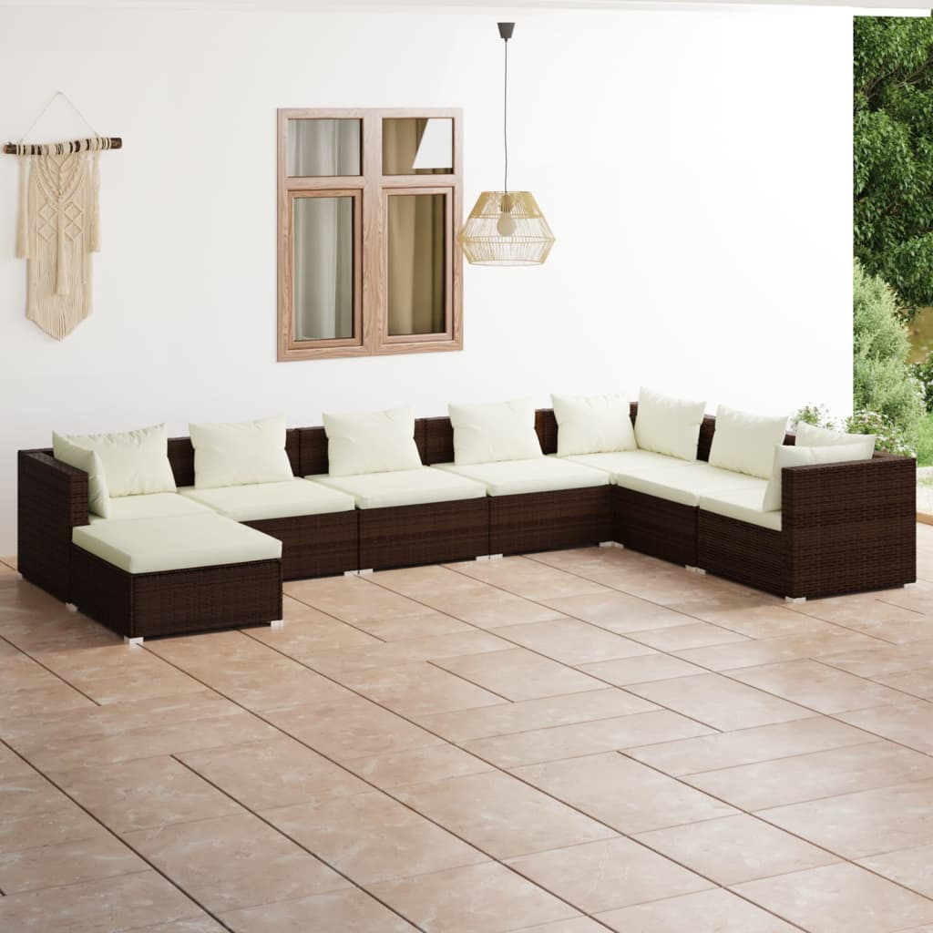 Vetonek Set muebles de jardín 8 piezas y cojines ratán sintético marrón