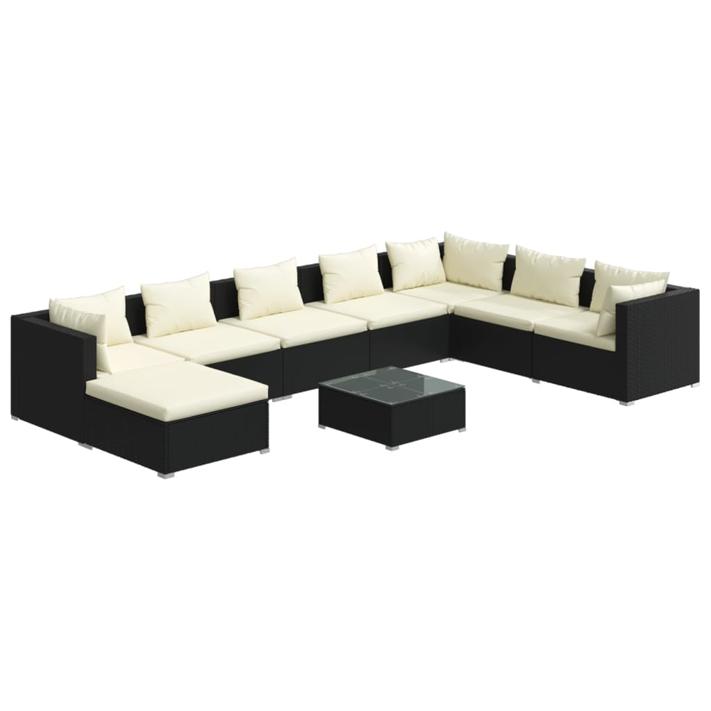 Set de muebles de jardín 9 pzas y cojines ratán sintético negro v5670 Vetonek