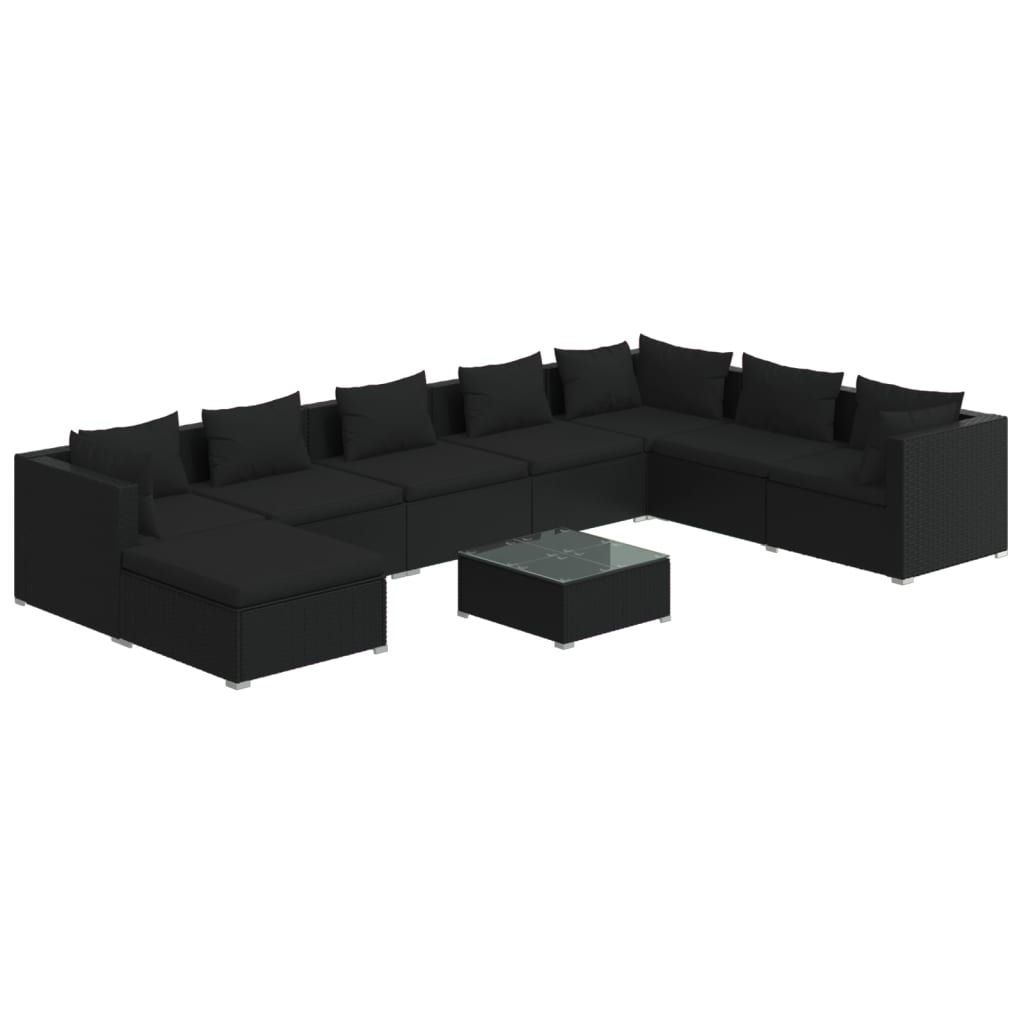 Set de muebles de jardín 9 pzas y cojines ratán sintético negro v5687 Vetonek