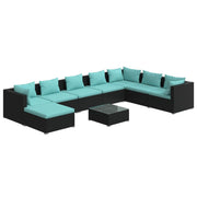 Set de muebles de jardín 9 pzas y cojines ratán sintético negro v5694 Vetonek