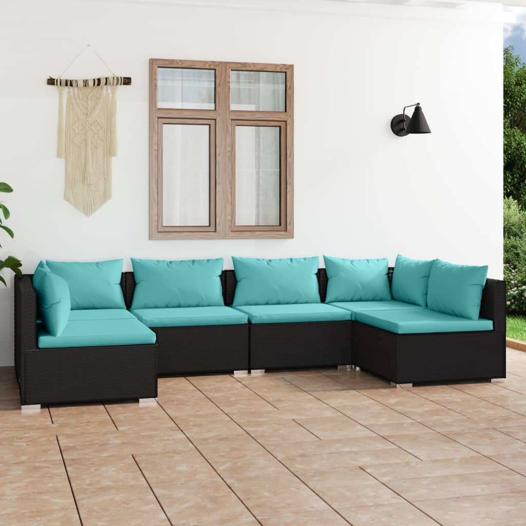 Vetonek Set de muebles de jardín 6 pzas y cojines ratán sintético negro