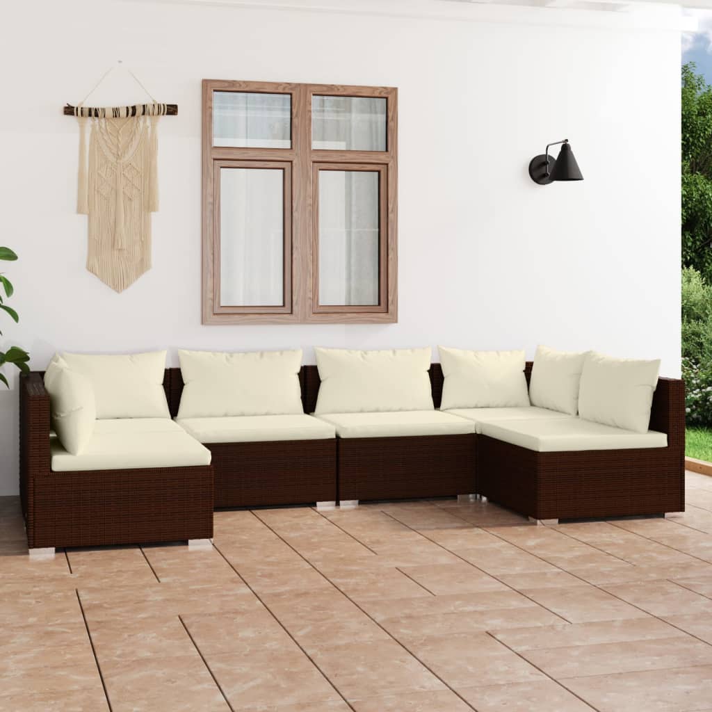 Vetonek Set muebles de jardín 6 piezas y cojines ratán sintético marrón