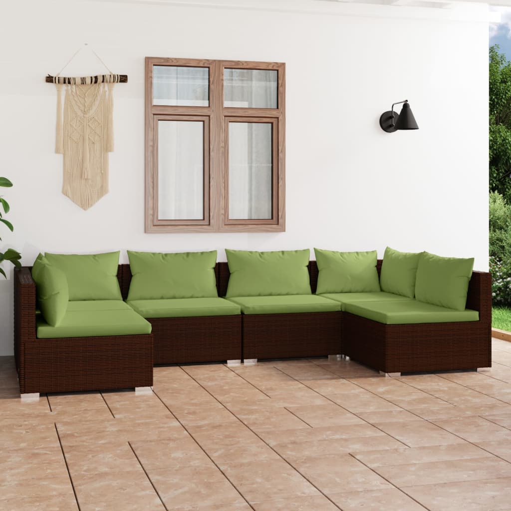 Vetonek Set muebles de jardín 6 piezas y cojines ratán sintético marrón