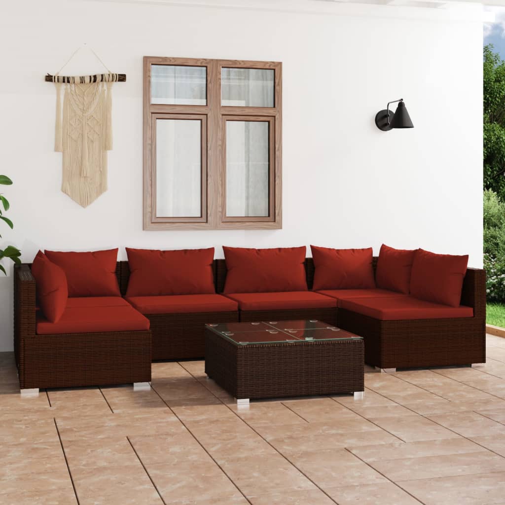 Vetonek Set muebles de jardín 7 piezas y cojines ratán sintético marrón