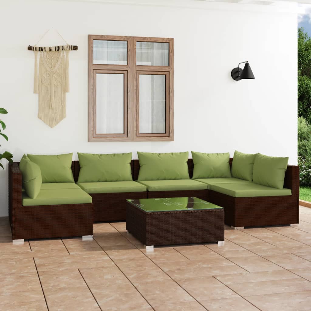 Vetonek Set muebles de jardín 7 piezas y cojines ratán sintético marrón