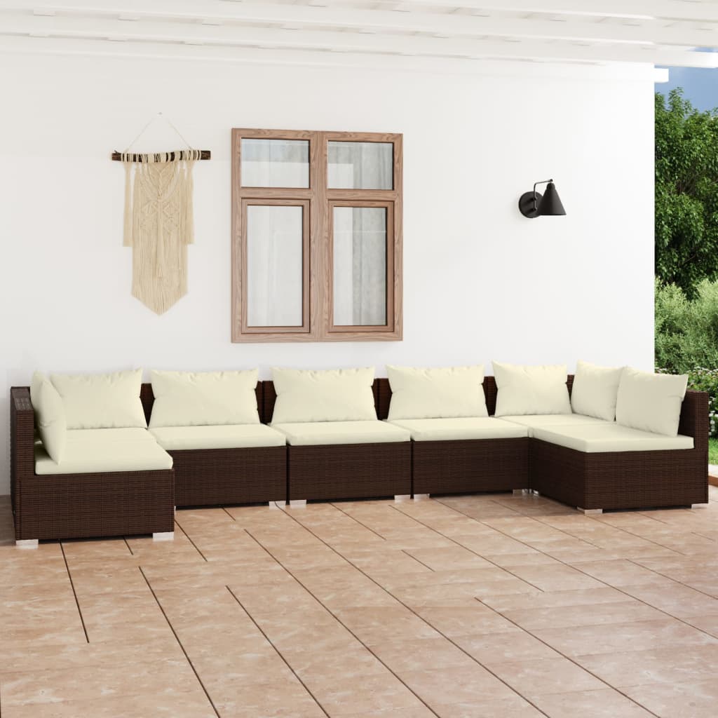 Vetonek Set muebles de jardín 7 piezas y cojines ratán sintético marrón