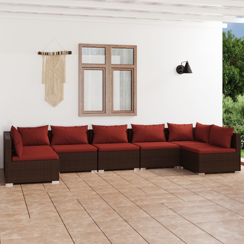 Vetonek Set muebles de jardín 7 piezas y cojines ratán sintético marrón