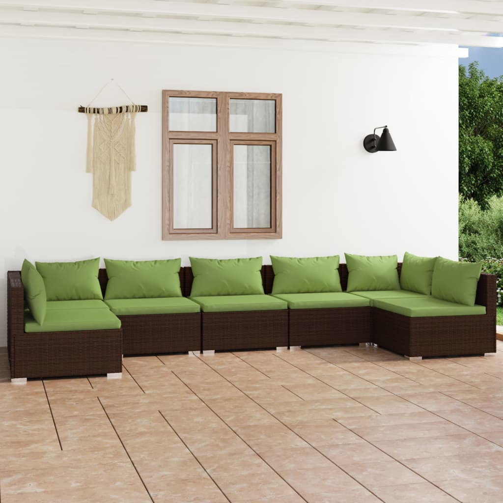 Vetonek Set muebles de jardín 7 piezas y cojines ratán sintético marrón