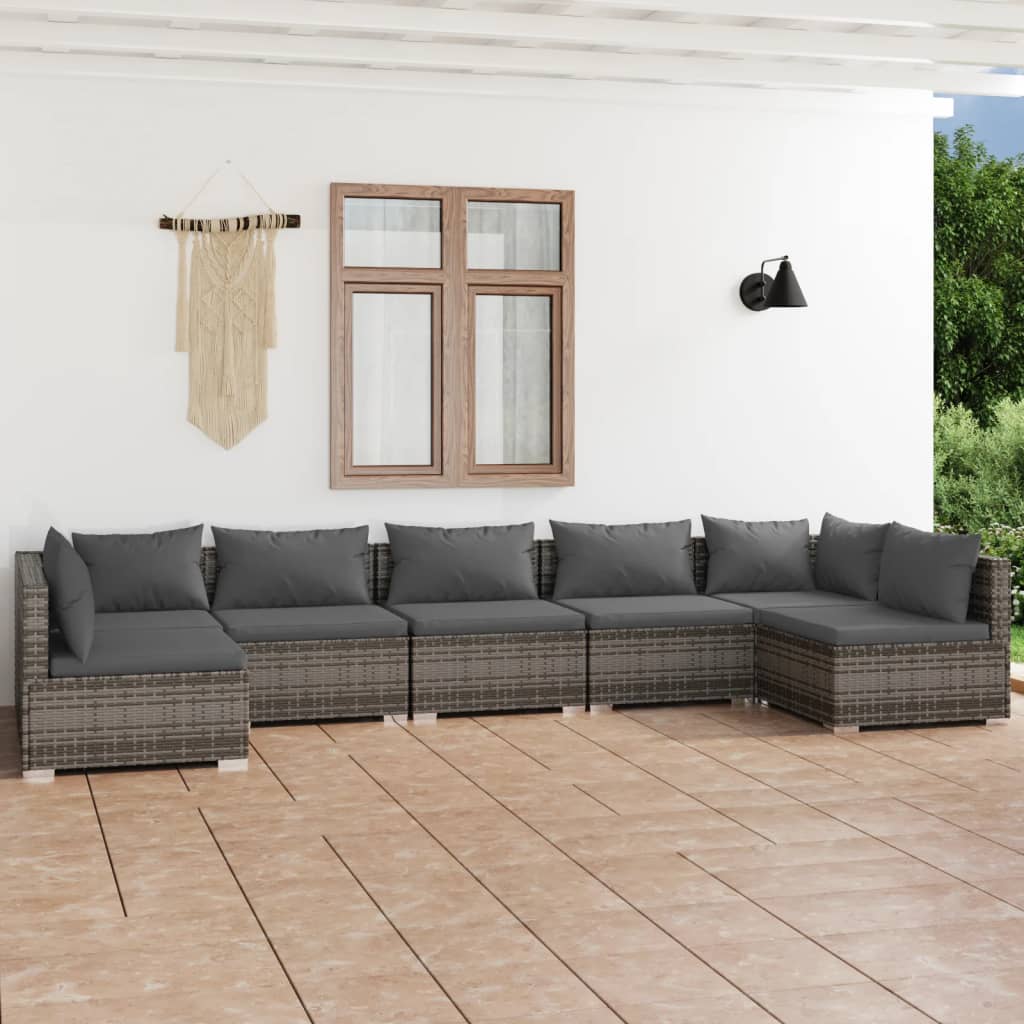 Vetonek Set de muebles de jardín 7 pzas y cojines ratán sintético gris